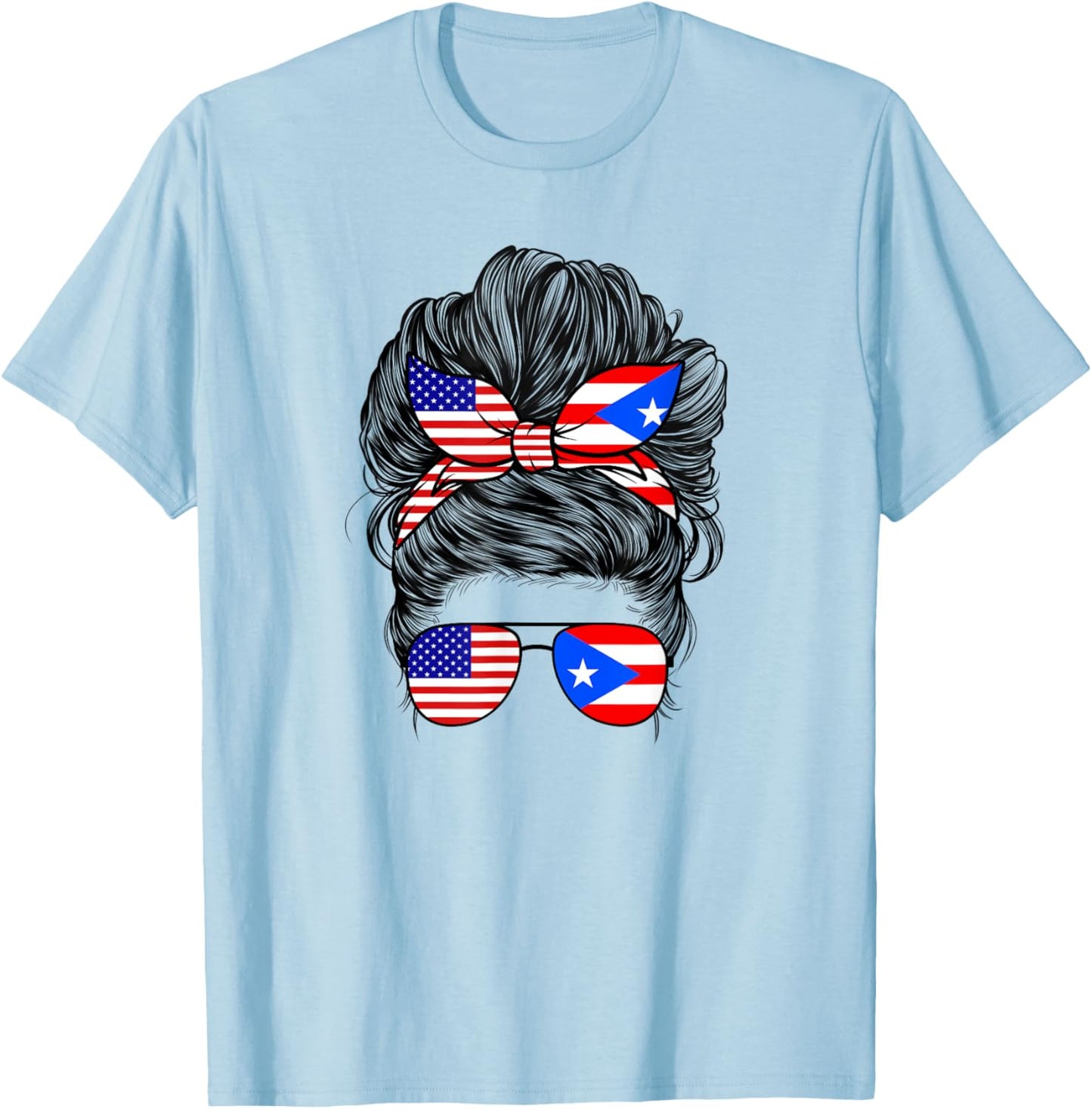 Half American And Puerto Rican Rico Flag Mix Girl Boricua T-Shirt - T-Shirt | Light Blue