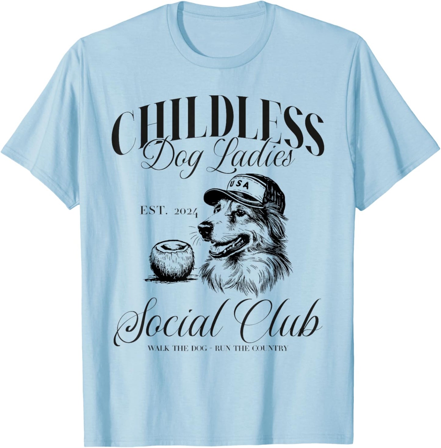 Childless Dog Lady Ladies USA Vintage 2024 T-Shirt - T-Shirt | Light Blue