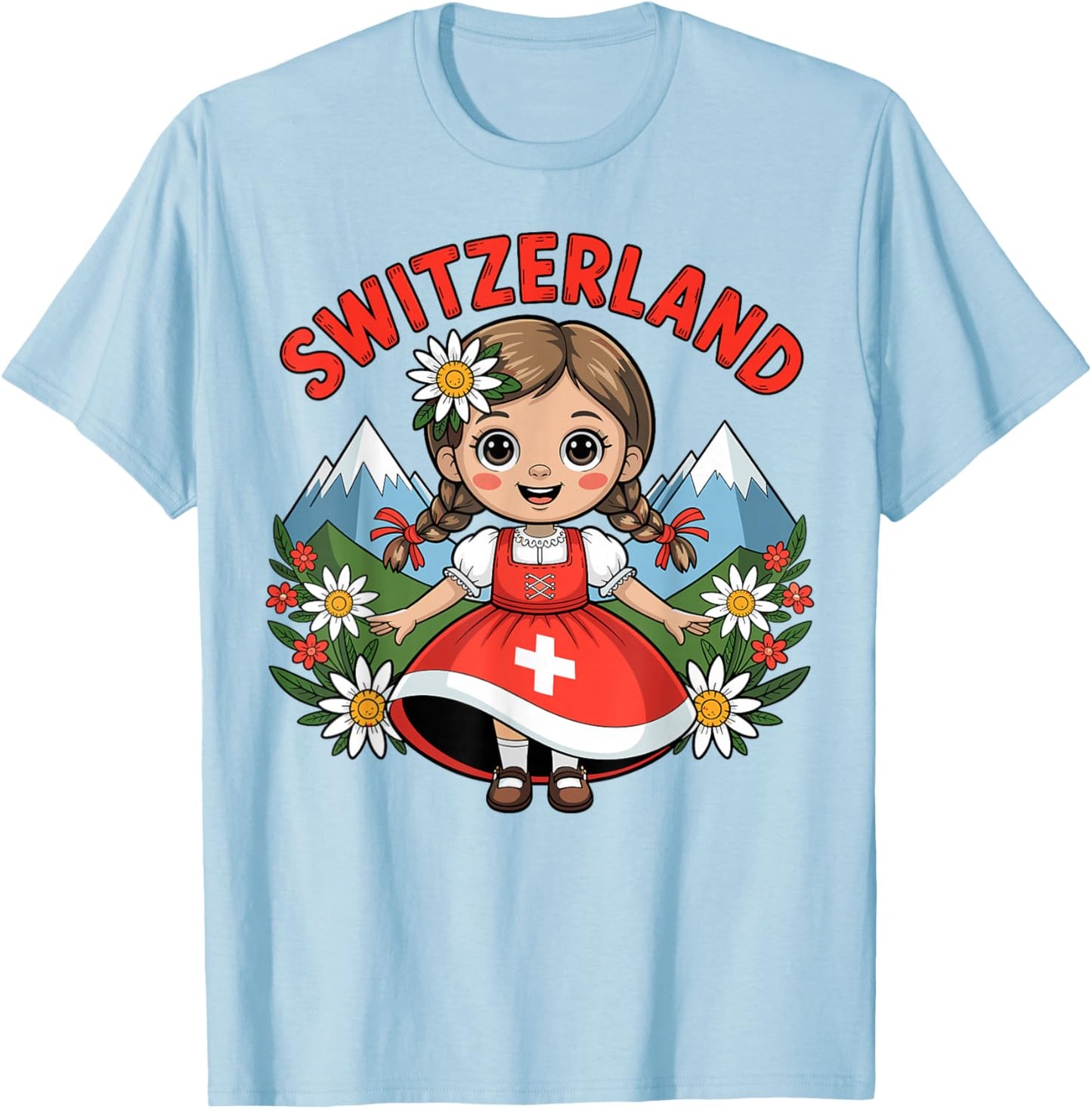Cute Swiss Girl in Traditional Dress for Kids T-Shirt - T-Shirt | Light Blue