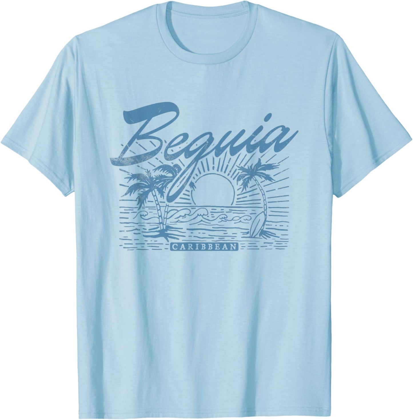 Bequia Caribbean Vintage Distressed Beach T-Shirt - T-Shirt | Light Blue