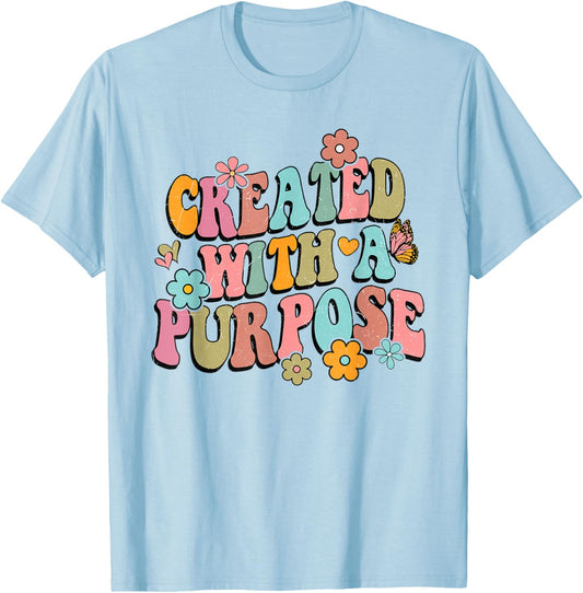 Retro Boho Created With a Purpose Religious Bible Christian T-Shirt - T-Shirt | Light Blue