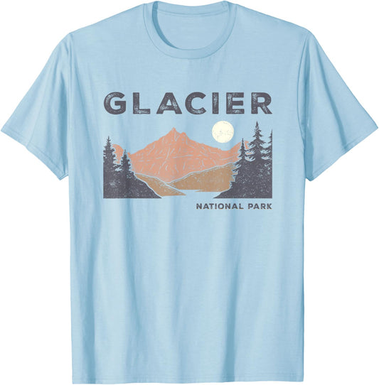 Retro Glacier National Park Montana Vintage T-Shirt - T-Shirt | Light Blue