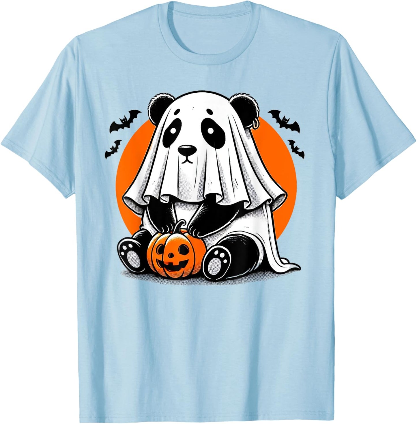 Spooky Panda Wearing A Ghost Halloween Costume Funny Horror T-Shirt - T-Shirt | Light Blue