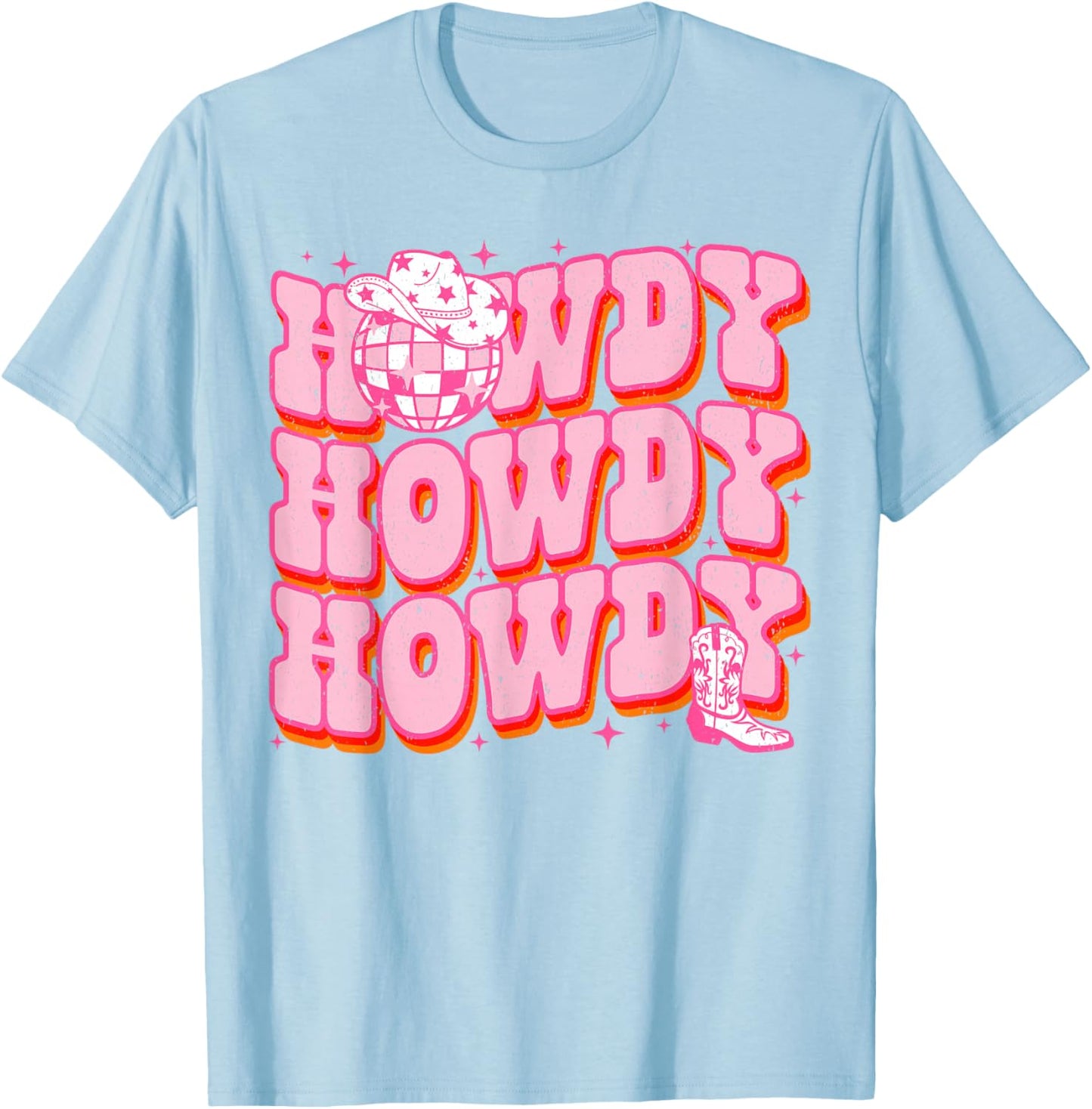 Howdy Southern Western Girl Country Rodeo Pink Disco Cowgirl T-Shirt - T-Shirt | Light Blue