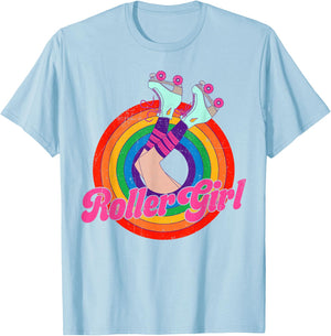 Roller Girl Skating Retro Vintage 70s 80s Skates T-Shirt - T-Shirt | Light Blue
