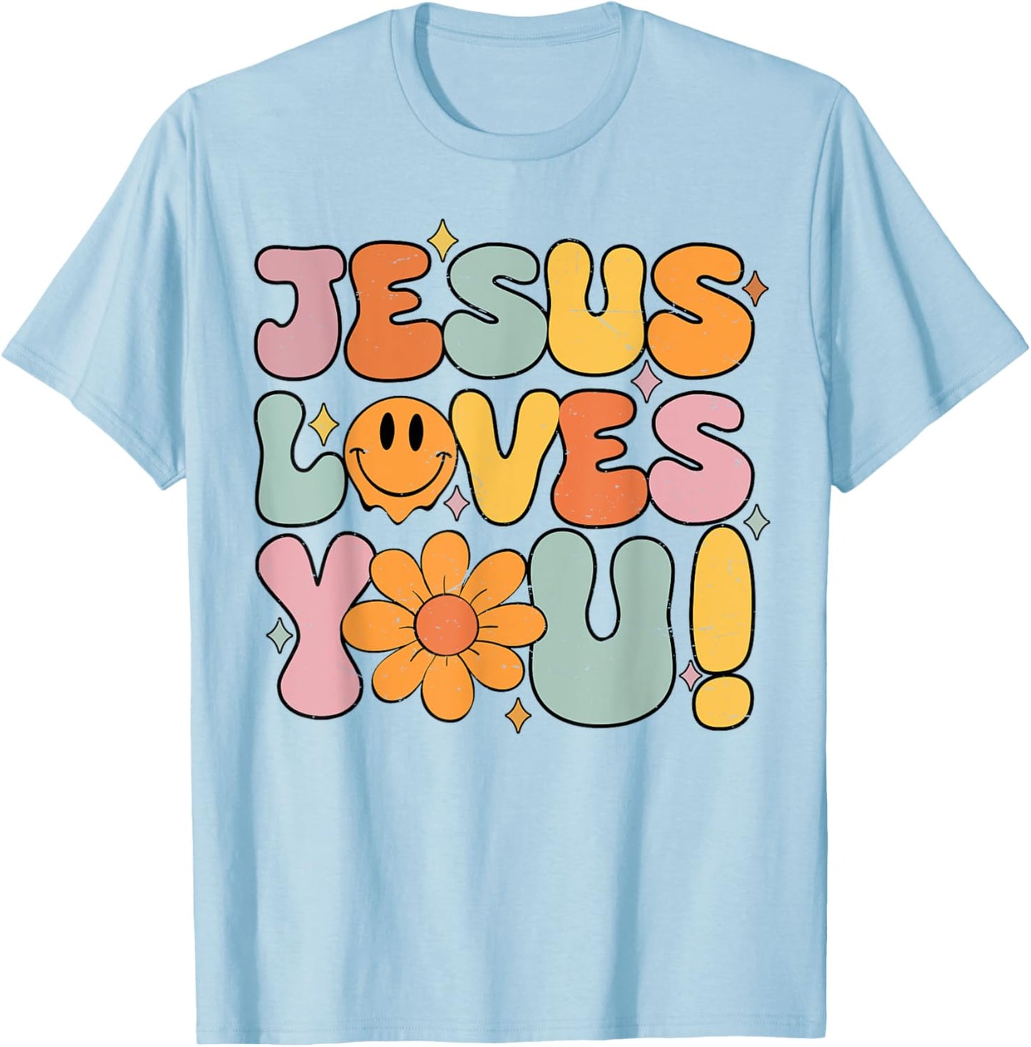 Jesus Loves You Cute Christian Teen Girl Graphic T-Shirt - T-Shirt | Light Blue