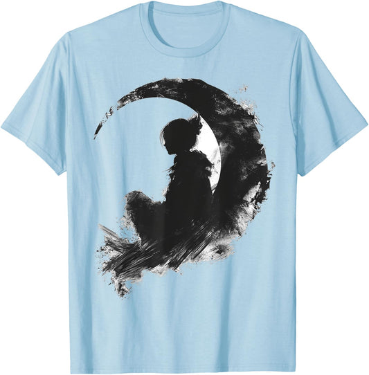 Anime Moon Graphic Art Girl Motif Anime T-Shirt - T-Shirt | Light Blue