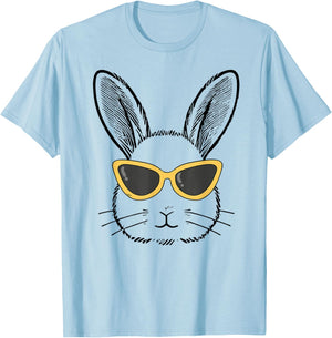 Cute Bunny With Yellow Sunglasses Girls Women Easter Day T-Shirt - T-Shirt | Light Blue