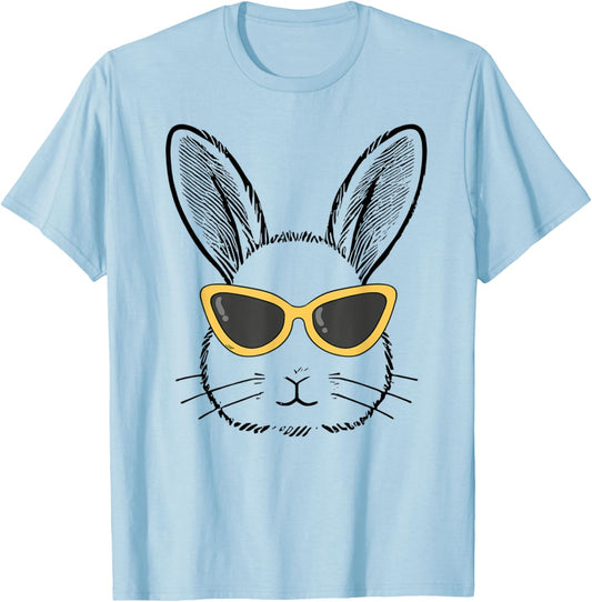 Cute Bunny With Yellow Sunglasses Girls Women Easter Day T-Shirt - T-Shirt | Light Blue