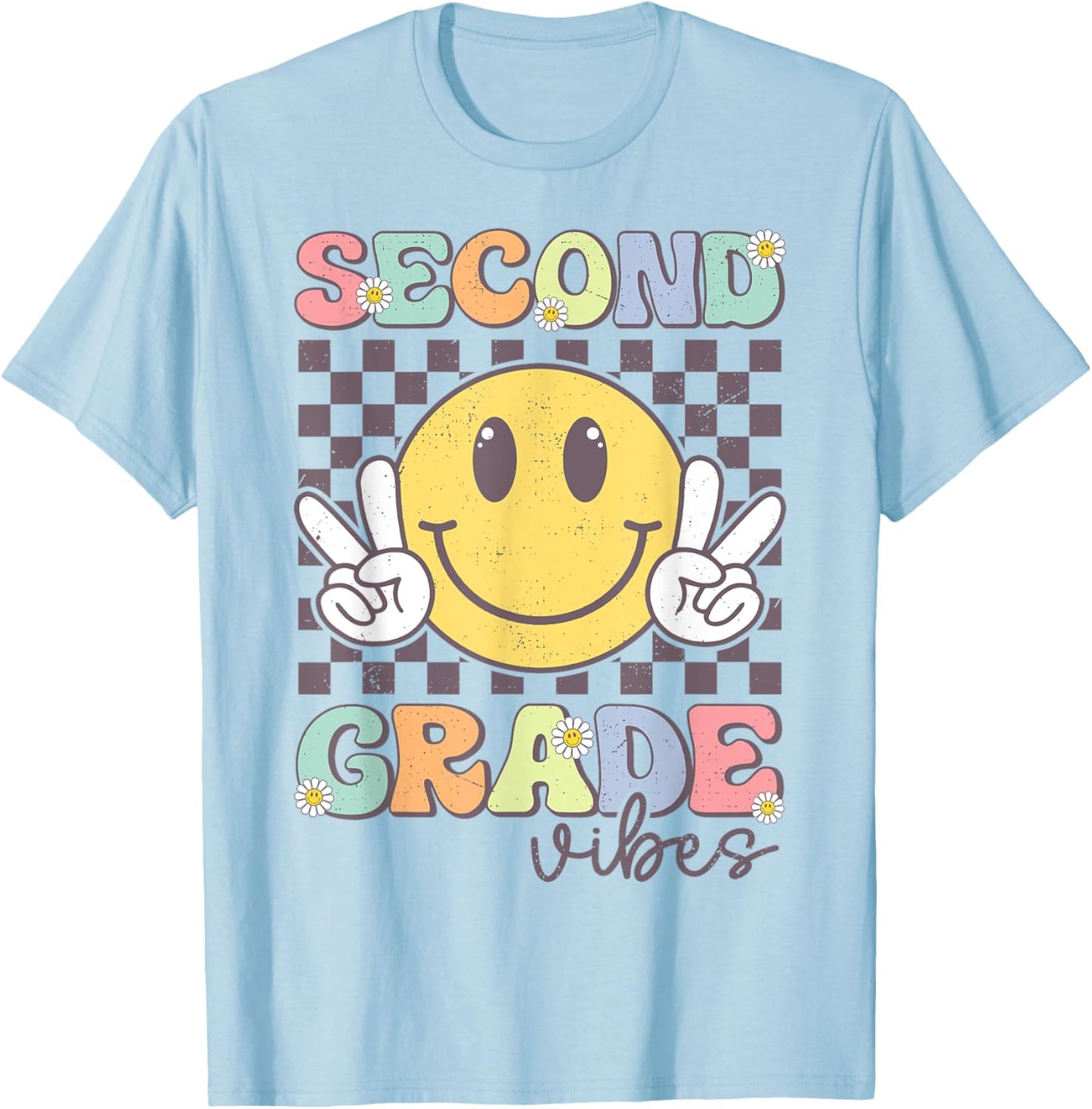 Second Grade Vibes Smile Face 2nd Grade Team Back To School T-Shirt - T-Shirt | Light Blue
