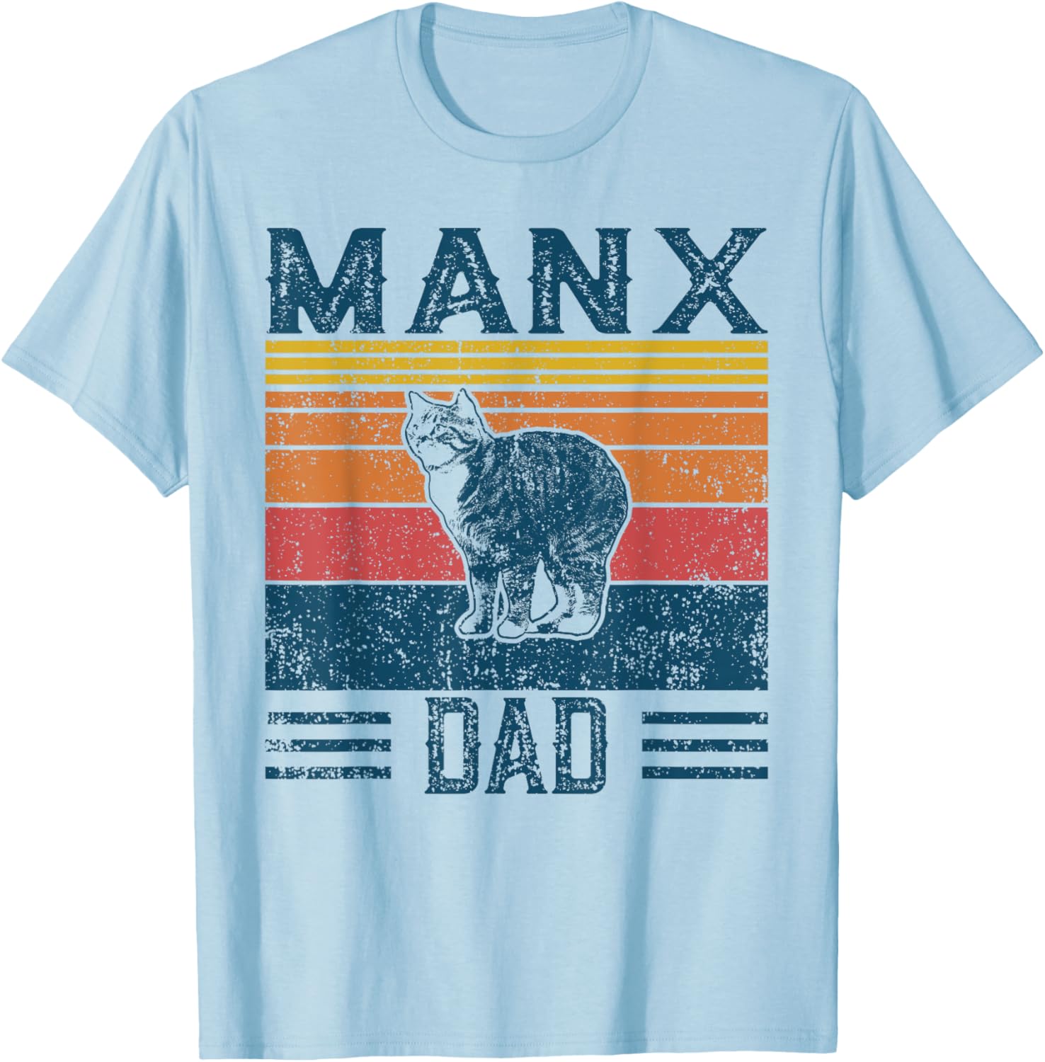 Best Cat Dad Men - Vintage Manx Cat T-Shirt - T-Shirt | Light Blue