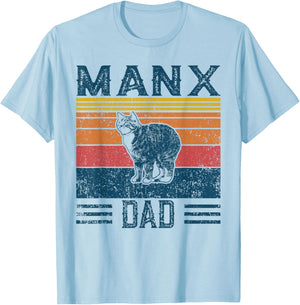 Best Cat Dad Men - Vintage Manx Cat T-Shirt - T-Shirt | Light Blue