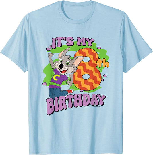 Chuck E. Cheese It's My 8th Birthday Happy Chuck Chest Logo T-Shirt - T-Shirt | Light Blue