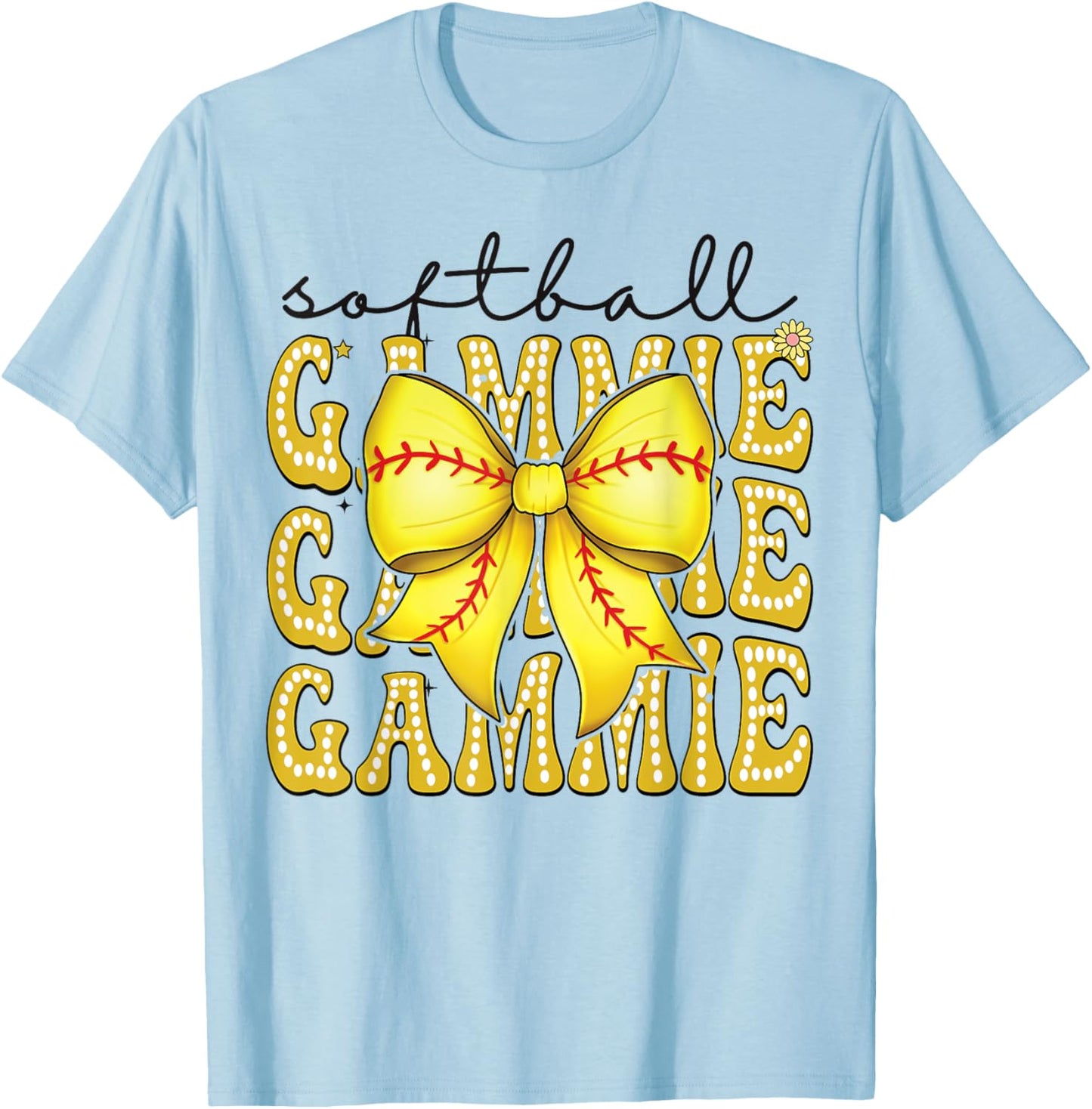 Softball Gammie Retro Softball Coquette Bow Groovy T-Shirt - T-Shirt | Light Blue