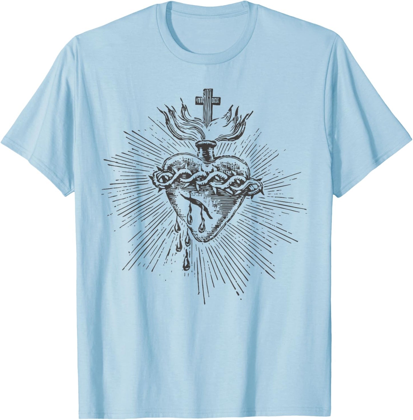 Devotion to the Sacred Heart of Jesus Vintage Catholic Art T-Shirt - T-Shirt | Light Blue