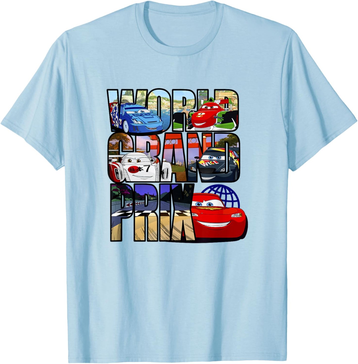 Disney Pixar Cars 2 World Grand Prix Destinations Logo T-Shirt - T-Shirt | Light Blue