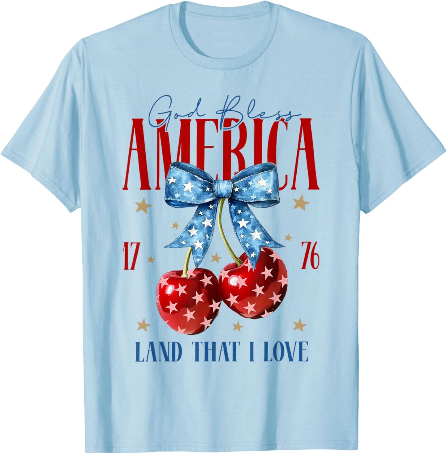 Cherry Coquette USA God Bless America 1776 Land That I Love T-Shirt - T-Shirt | Light Blue