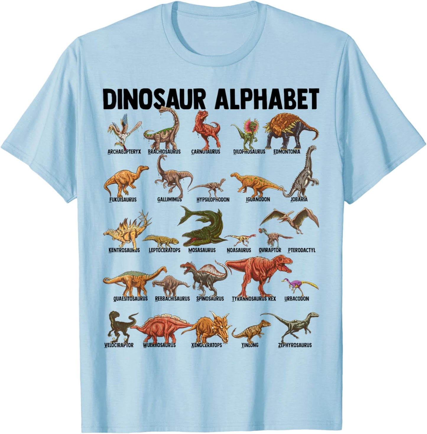 Dinosaur Alphabet - Dino Types Identification - A-Z ABC T-Shirt - T-Shirt | Light Blue