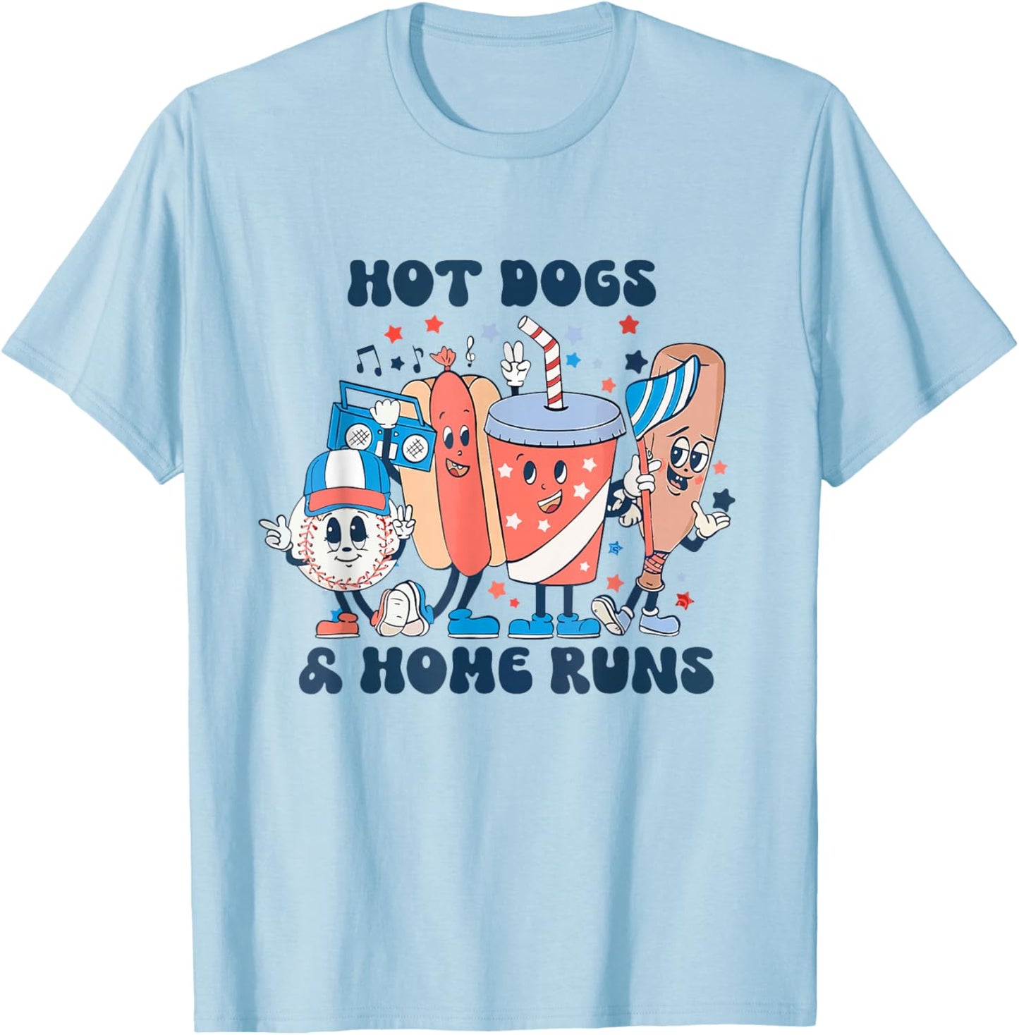 Hot Dogs And Home Runs Hot Dog Baseball Touchdown T-Shirt - T-Shirt | Light Blue