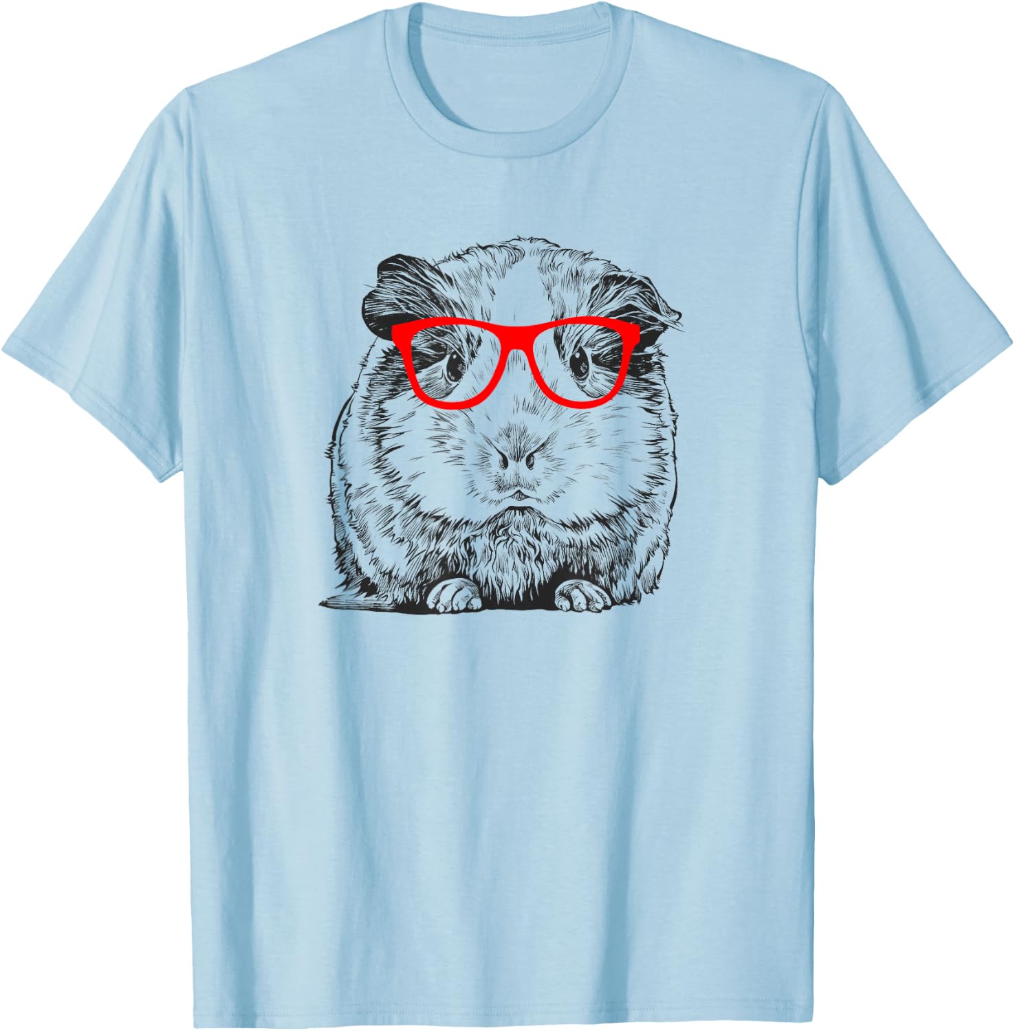 Hipster Guinea Pig in Red Glasses Pet Animal T Shirt T-Shirt - T-Shirt | Light Blue