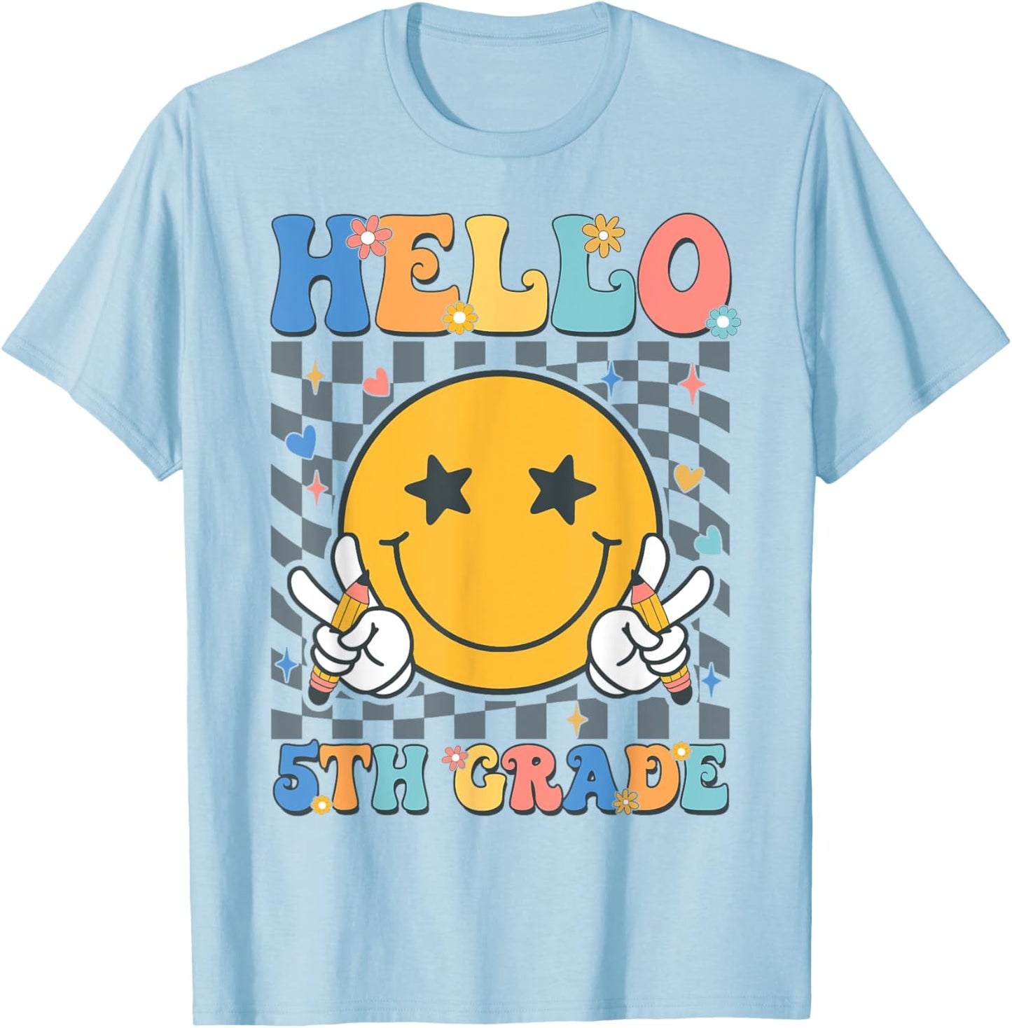 Retro Groovy Hello 5th Grade Back To School Teachers Kids T-Shirt - T-Shirt | Light Blue
