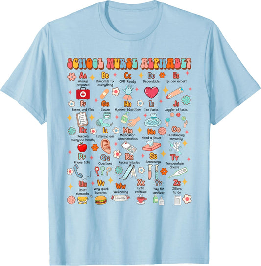 Back To School Funny School Nurse Alphabet School Nurse Life T-Shirt - T-Shirt | Light Blue