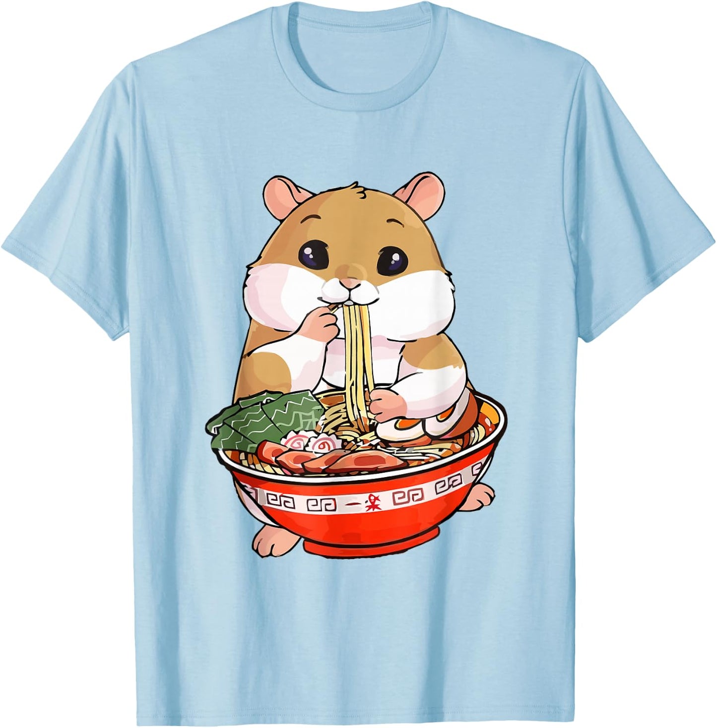 Kawaii Hamster Eating Ramen Noodles Anime T-Shirt - T-Shirt | Light Blue