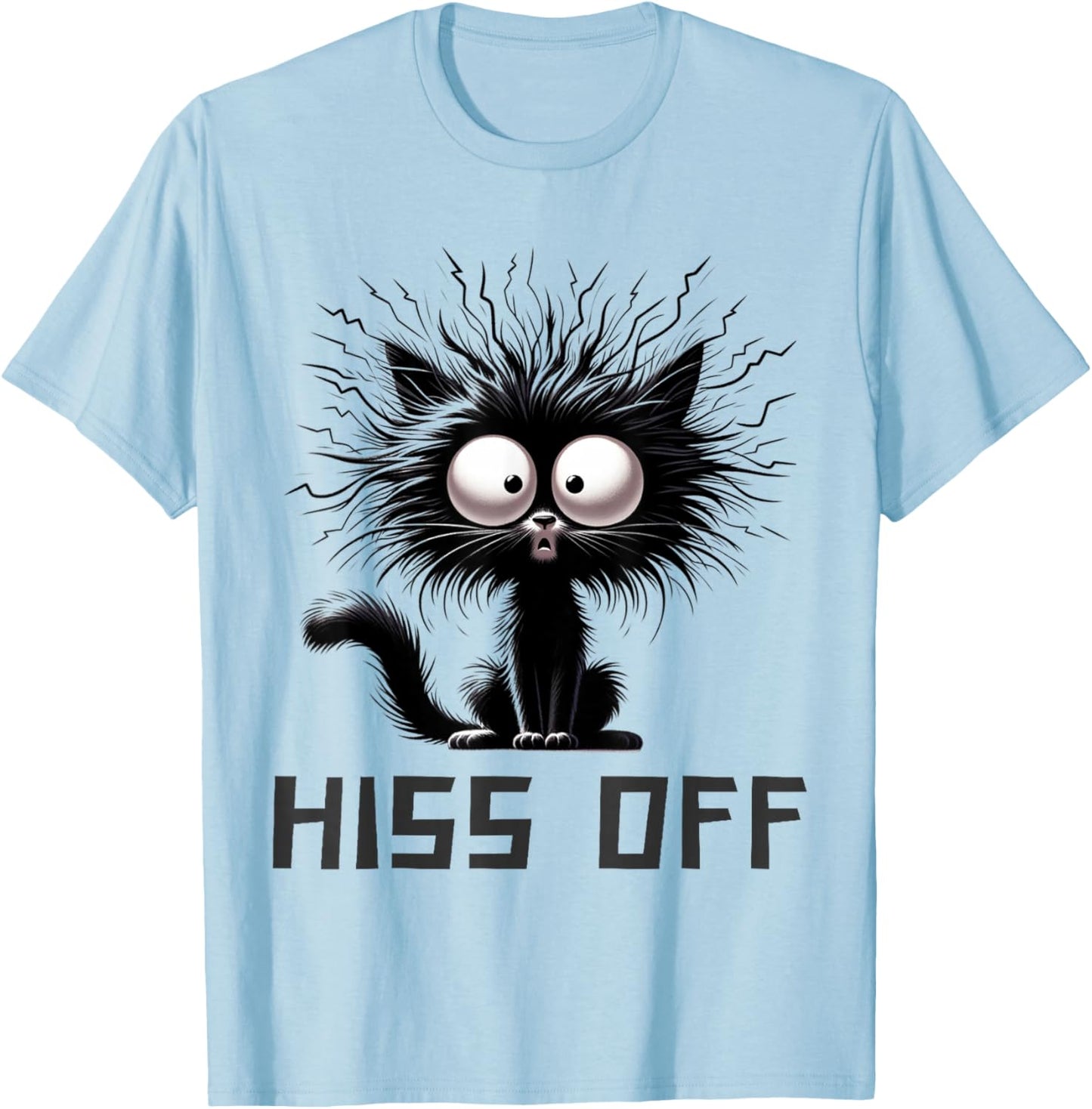 Hiss Off Funny Black Cat Hiss Off Meow Cat Gifts Black Cat Hiss Off Meow Cat Funny Cat Lover Women -Adults Cotton 65% Polyester 35% White Cartoon T-Shirt - T-Shirt | Light Blue