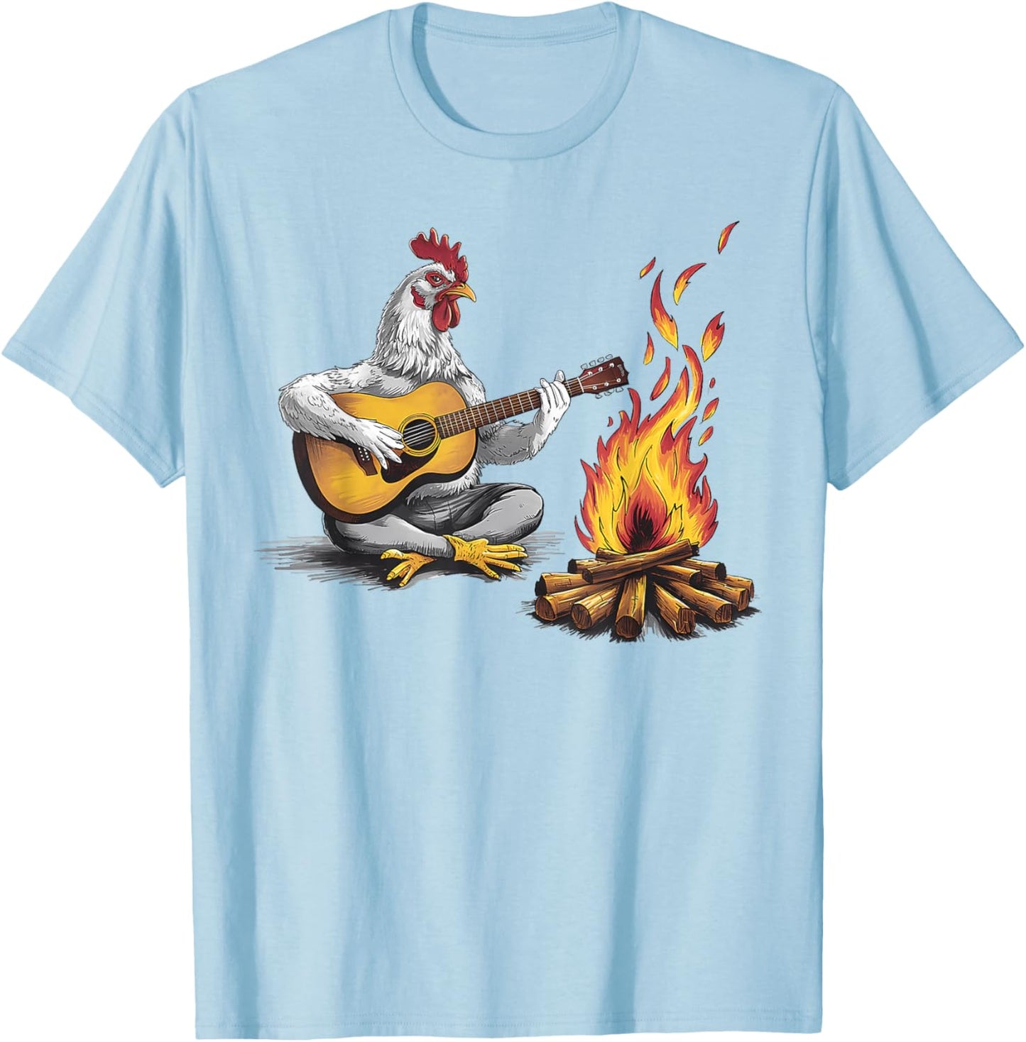 Funny graphic design Chicken Playing Guitar with Campfire T-Shirt - T-Shirt | Light Blue