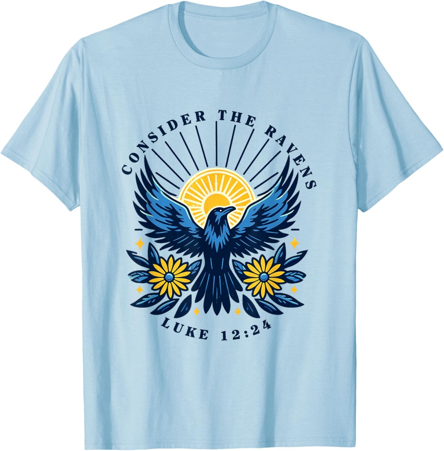 Retro Luke 12:24 Consider The Ravens Christian Bible Verse T-Shirt - T-Shirt | Light Blue