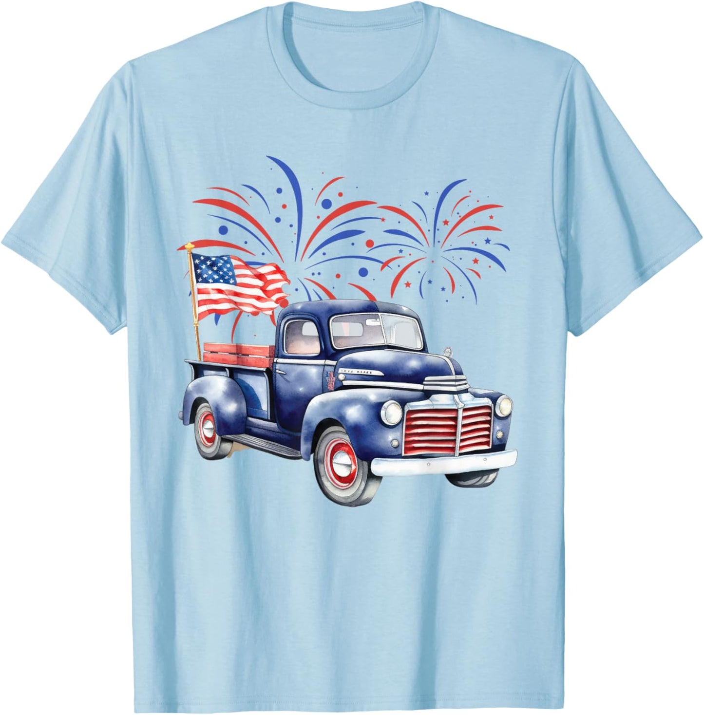 4th of July Memorial Day Holiday Patriotic Vintage Truck Women Kids Men T-Shirt - T-Shirt | Light Blue