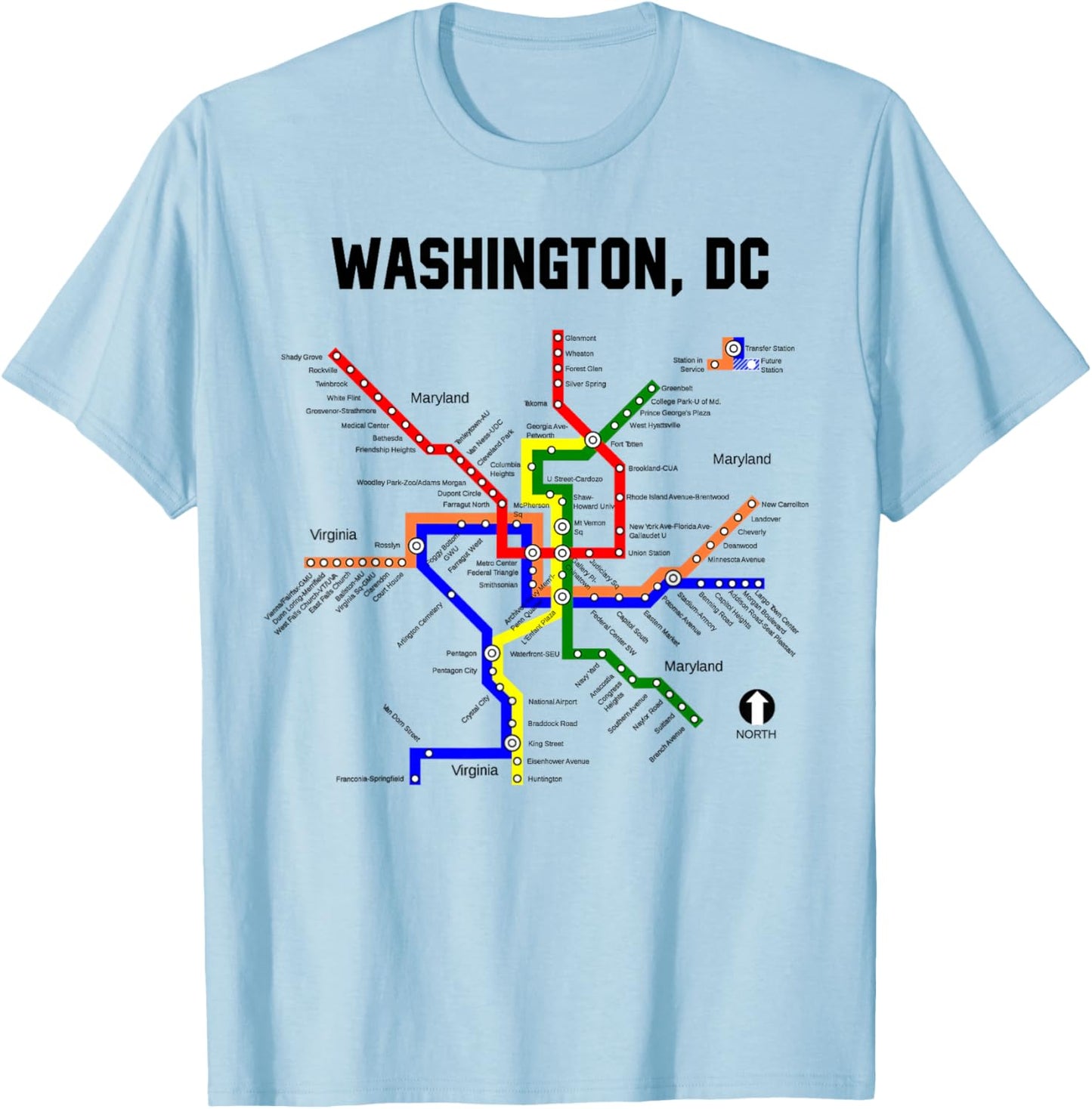 Metro Map Washington D.C.Vacation Cherry Blossom Capitol T-Shirt - T-Shirt | Light Blue