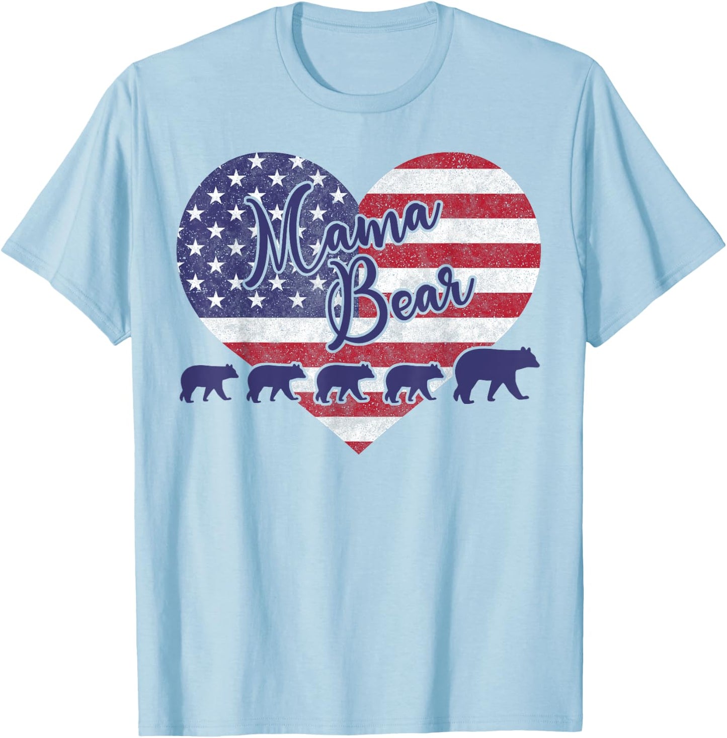 Mama Bear 4th of July Shirt 4 Cubs USA Flag Heart Women Men T-Shirt - T-Shirt | Light Blue