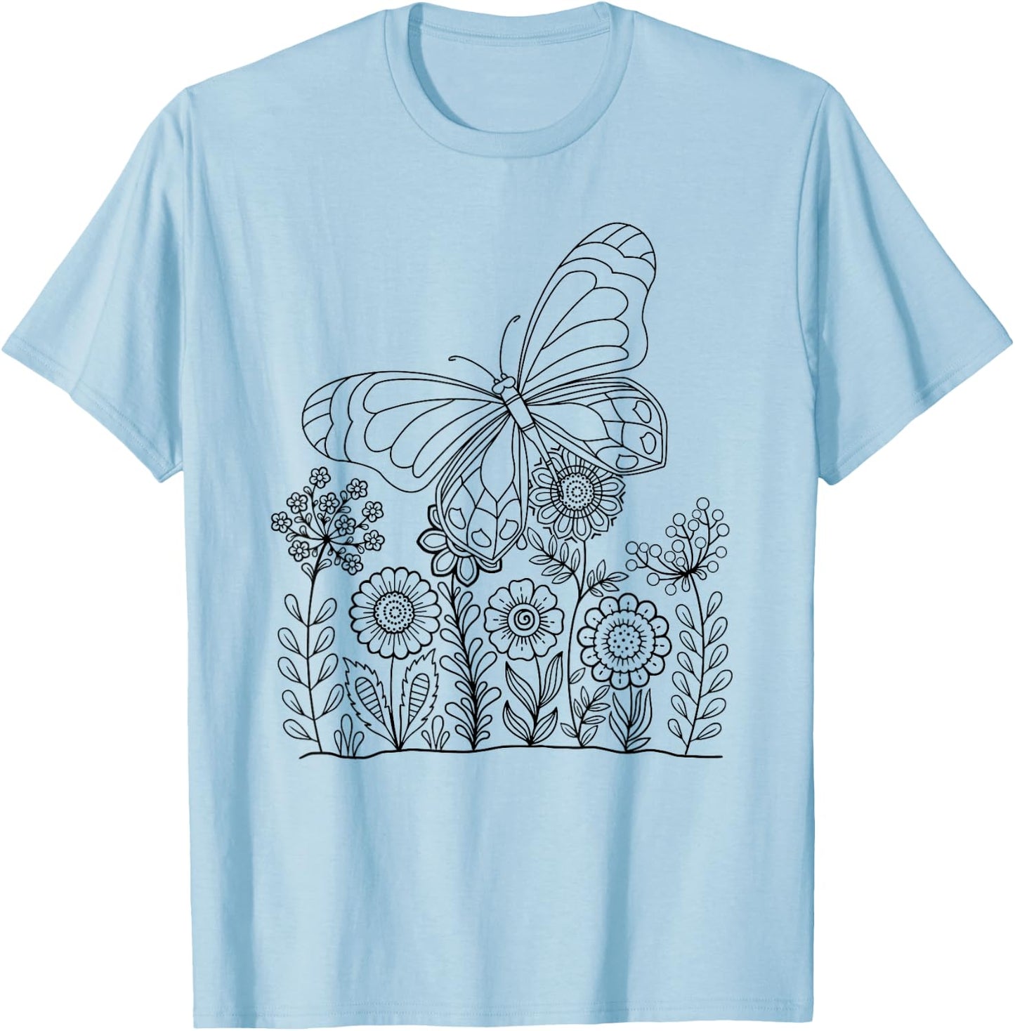 Butterfly Design for Colouring and Painting for Children T-Shirt - T-Shirt | Light Blue