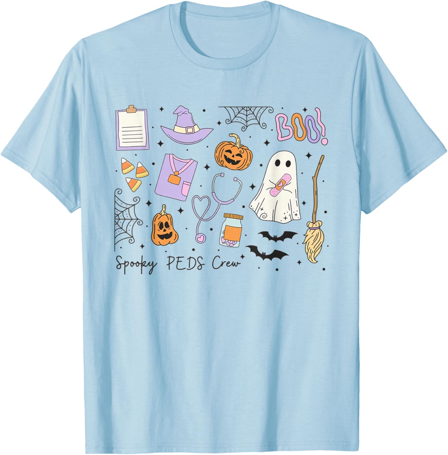 Spooky PEDS Crew Halloween Pumpkin Pediatrics Halloween T-Shirt - T-Shirt | Light Blue