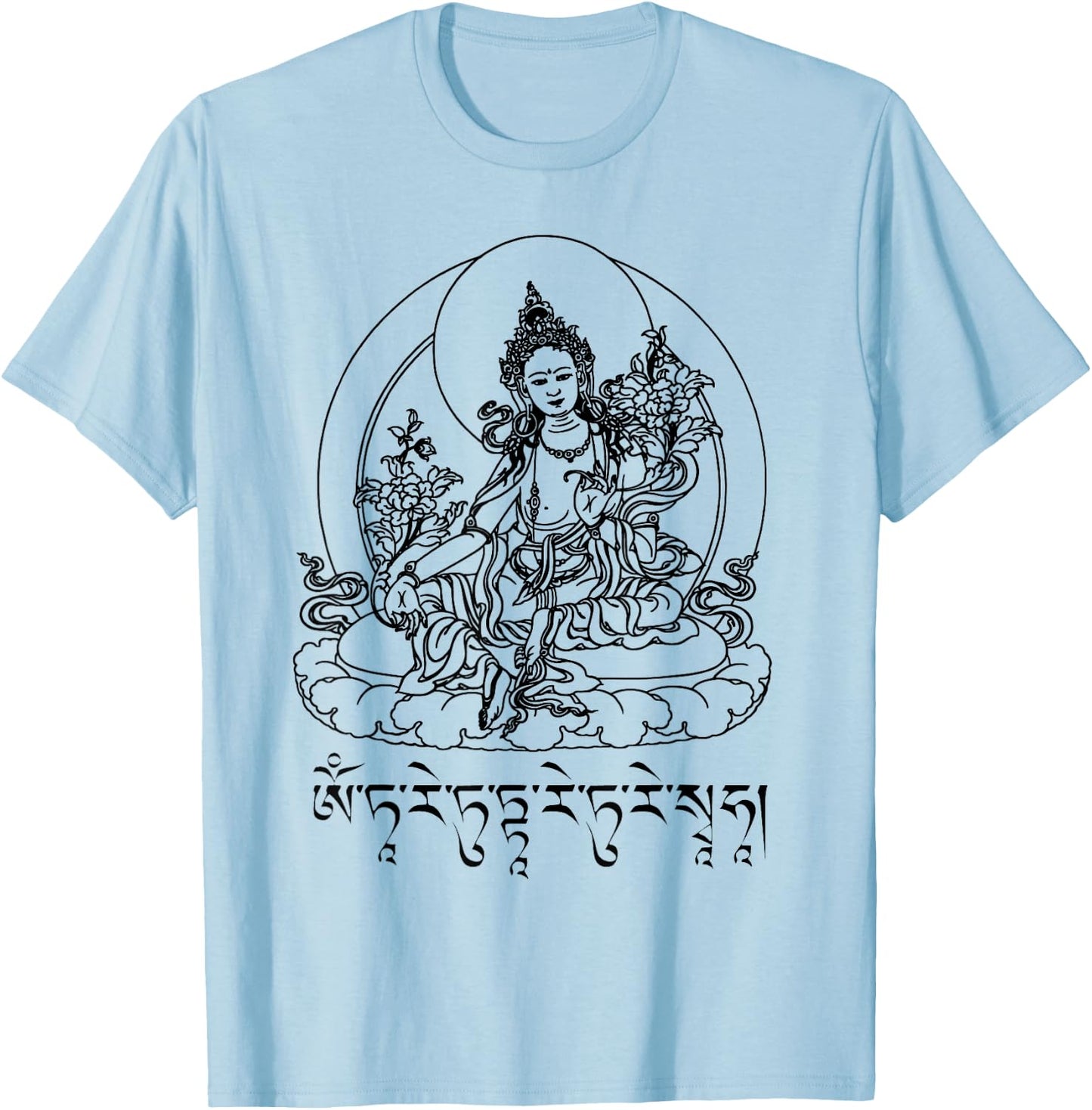 Buddha Green Tara Mantra Tibetan Buddhism Vajrayana T-Shirt - T-Shirt | Light Blue