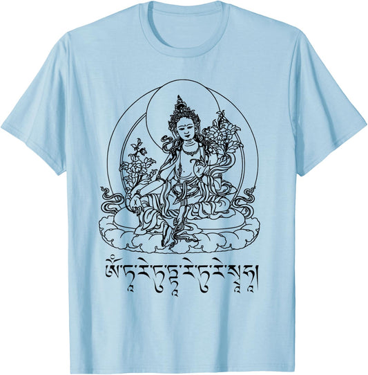 Buddha Green Tara Mantra Tibetan Buddhism Vajrayana T-Shirt - T-Shirt | Light Blue