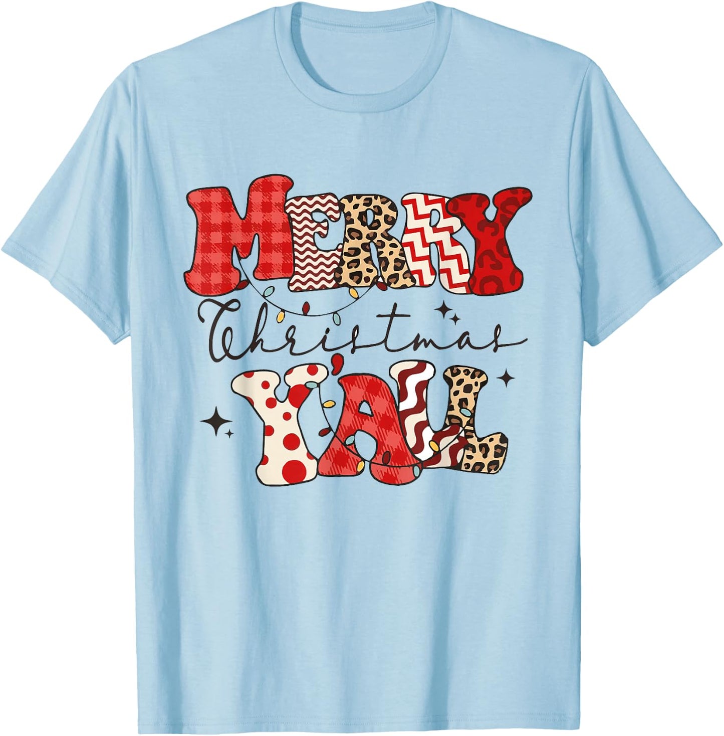 Merry Christmas Y'all Leopard Buffalo Pajama Family Xmas T-Shirt - T-Shirt | Light Blue