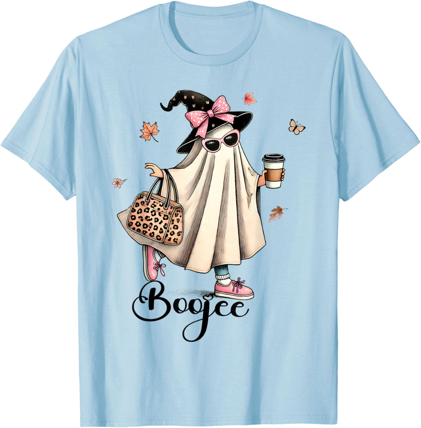 Boo Jee Ghost Ice Coffee Coquette Bow Halloween Women Girl T-Shirt - T-Shirt | Light Blue