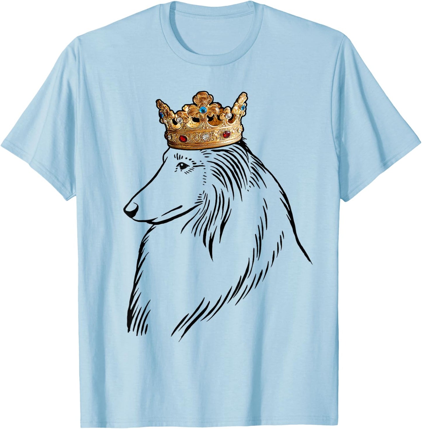 Rough Collie Dog Wearing Crown T-Shirt - T-Shirt | Light Blue
