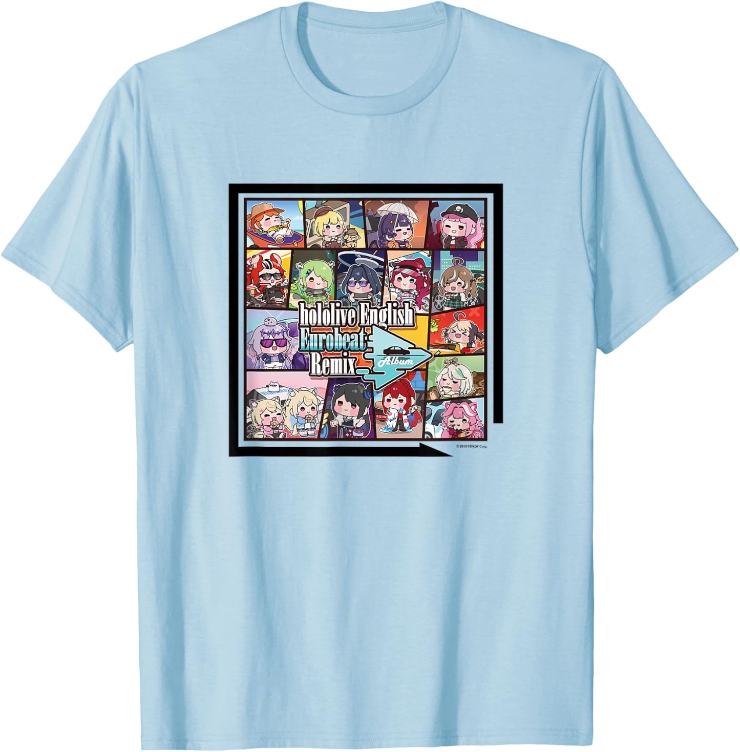 hololive English Eurobeat Remix Album T-Shirt - T-Shirt | Light Blue