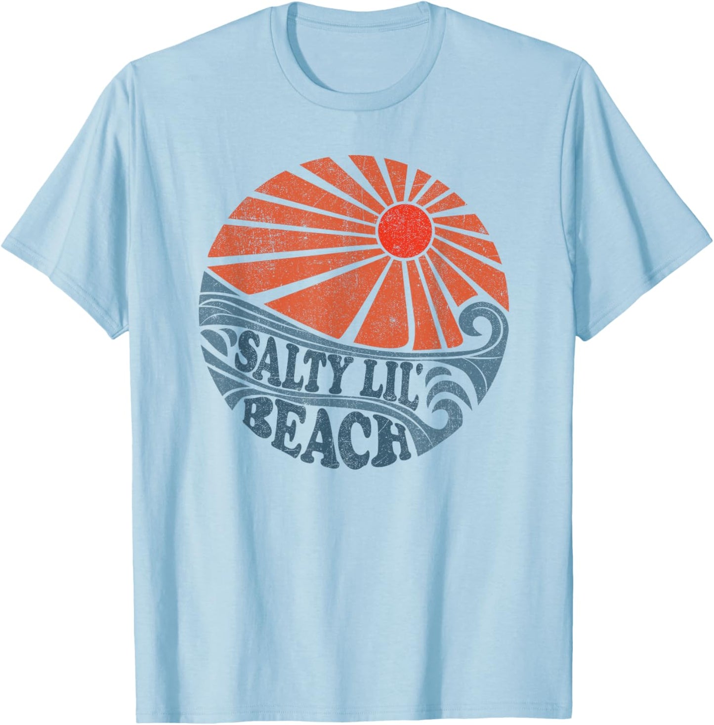 Vintage Salty Lil Beach Funny Retro Sun 70's Vacation T-Shirt - T-Shirt | Light Blue