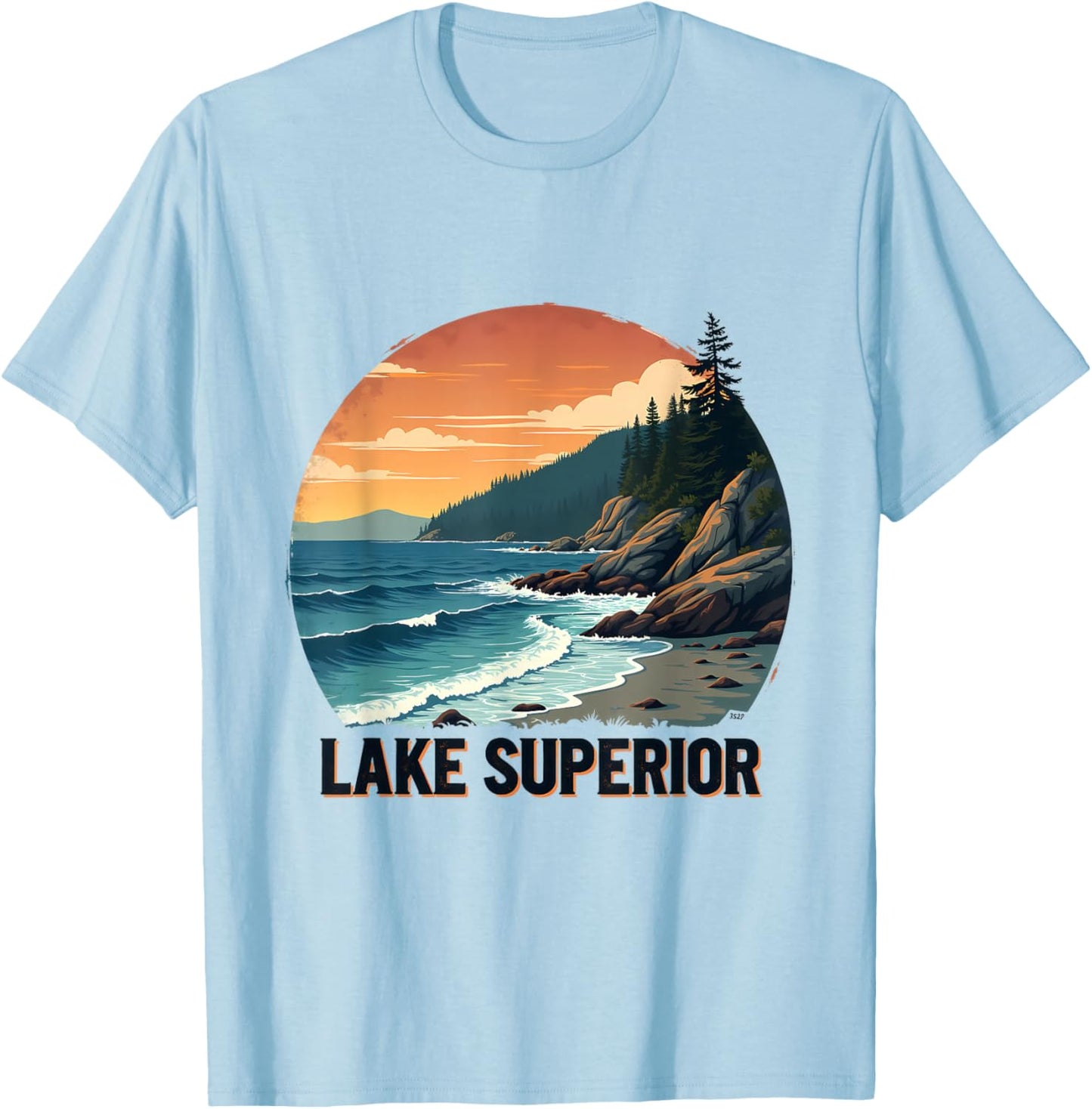 Lake Superior Scenic Nature Artwork T-Shirt - T-Shirt | Light Blue