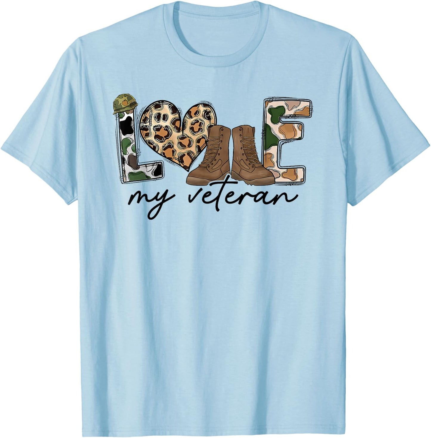 I Love My Veteran Camouflage USA Flag Military T-Shirt - T-Shirt | Light Blue