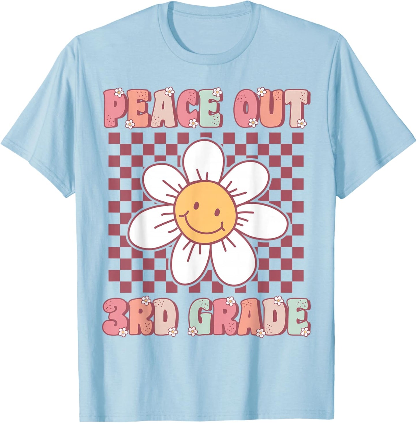 Peace Out Third Grade Cute Groovy Last Day of 3rd Grade T-Shirt - T-Shirt | Light Blue