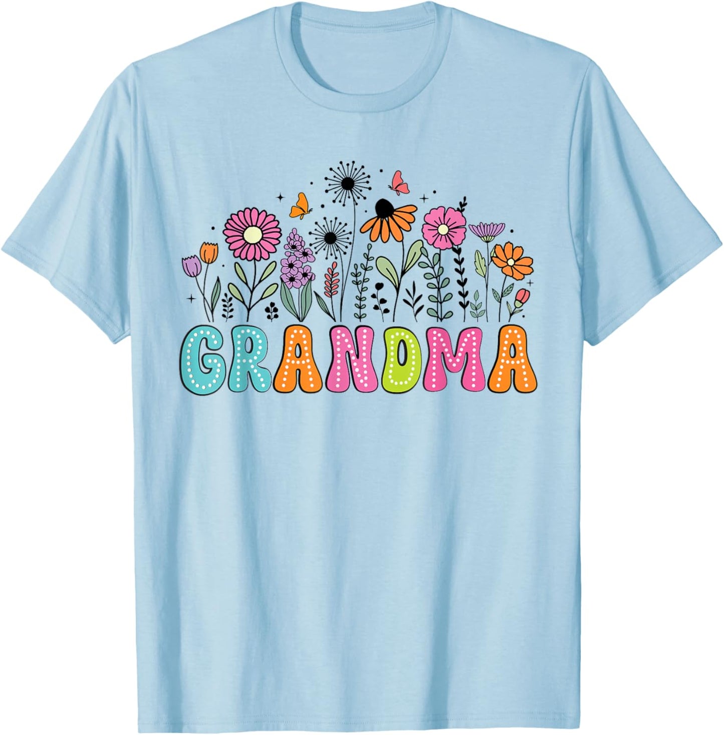 Groovy Wildflower Grandma Floral Grandma Mother's Day T-Shirt - T-Shirt | Light Blue