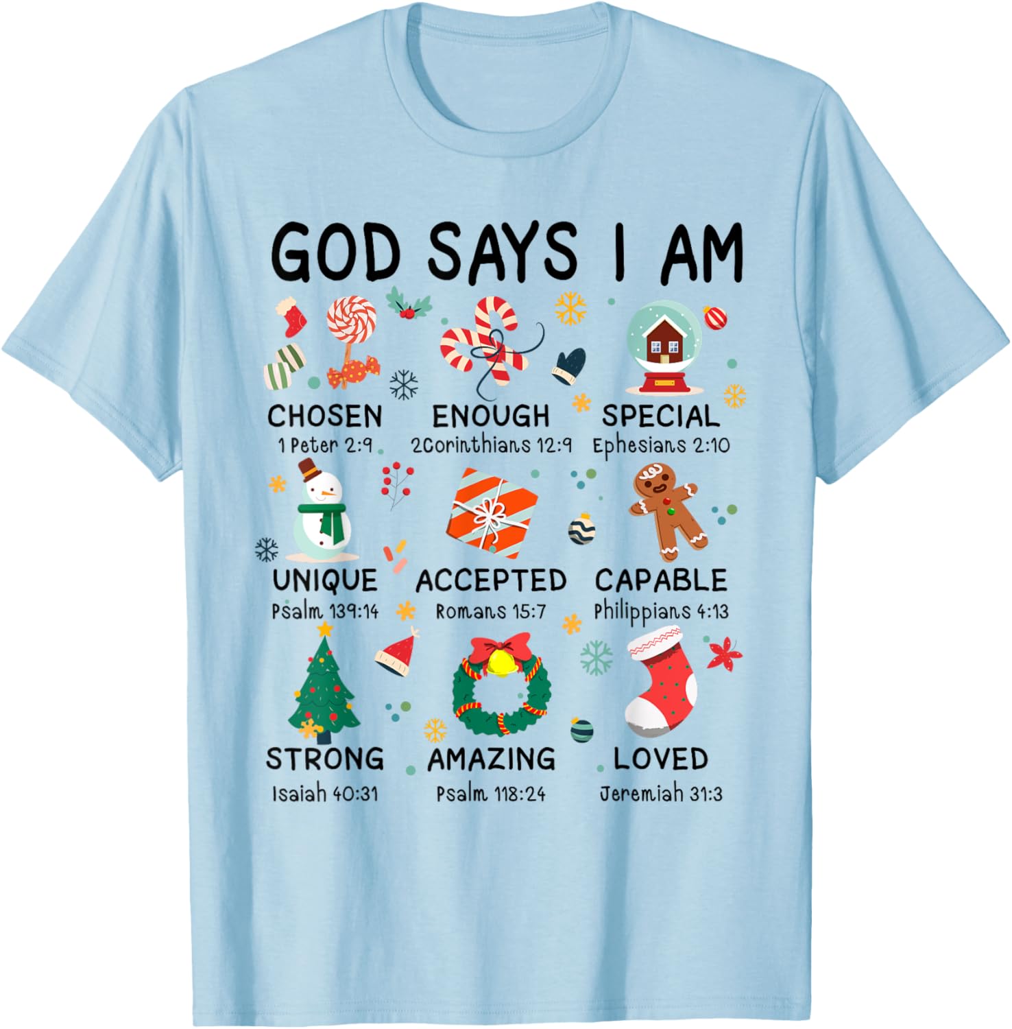 God Says I Am Cute Christmas Xmas Christian Boys Girls T-Shirt - T-Shirt | Light Blue