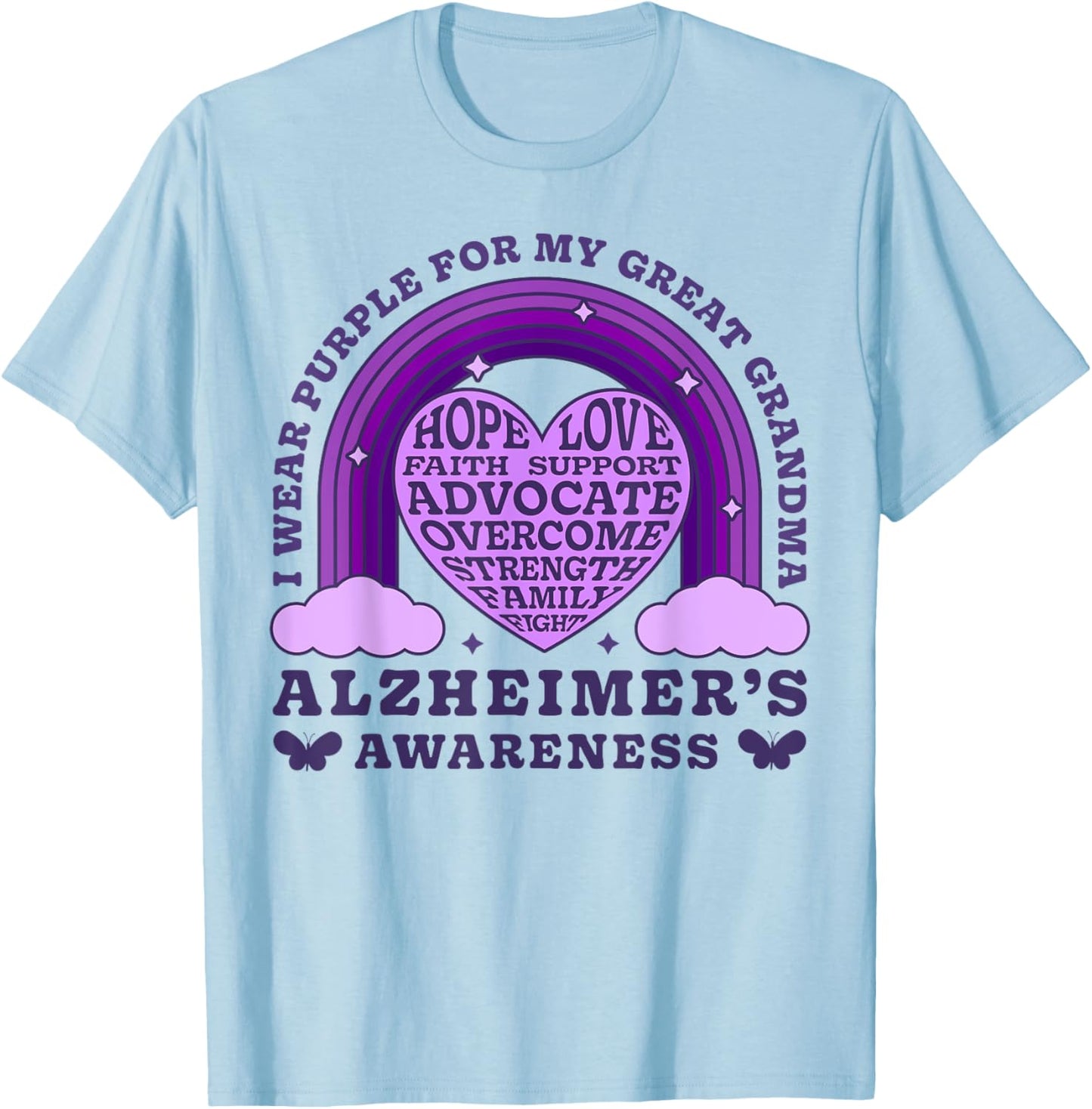 I Wear Purple For My Great Grandma Alzheimer's Awareness Day T-Shirt - T-Shirt | Light Blue