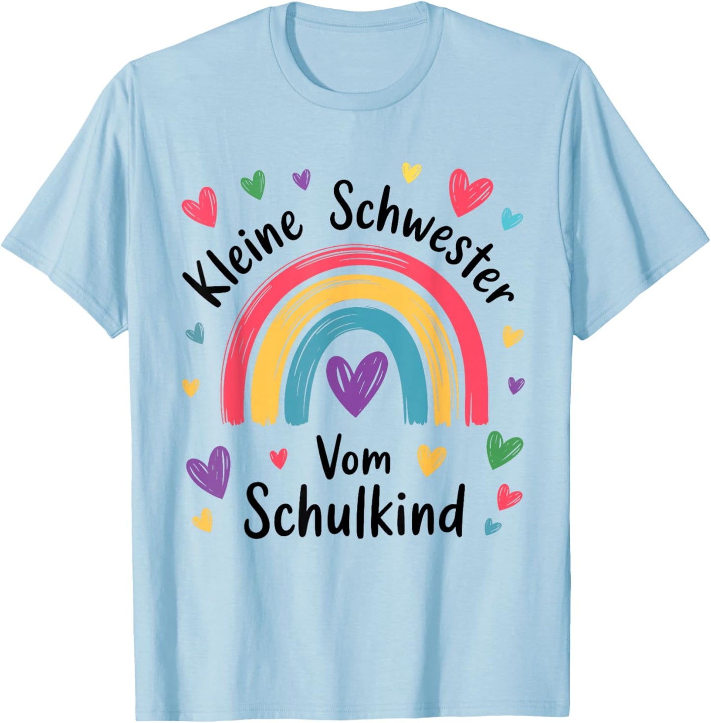 Kleine Schwester vom Schulkind Regenbogen Geschwister Kinder T-Shirt - T-Shirt | Light Blue