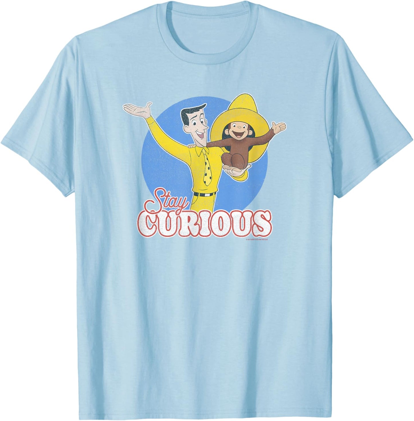 Curious George Stay Curious Yellow Hat Poster T-Shirt - T-Shirt | Light Blue